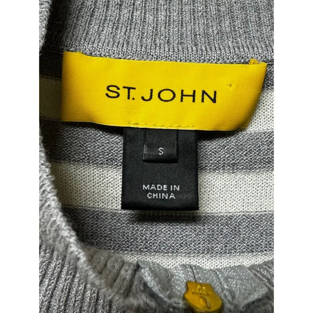 VINTAGE - ST. JOHN Nautical Mock Neck Zip Front Merino Wool Blend Sweater, S